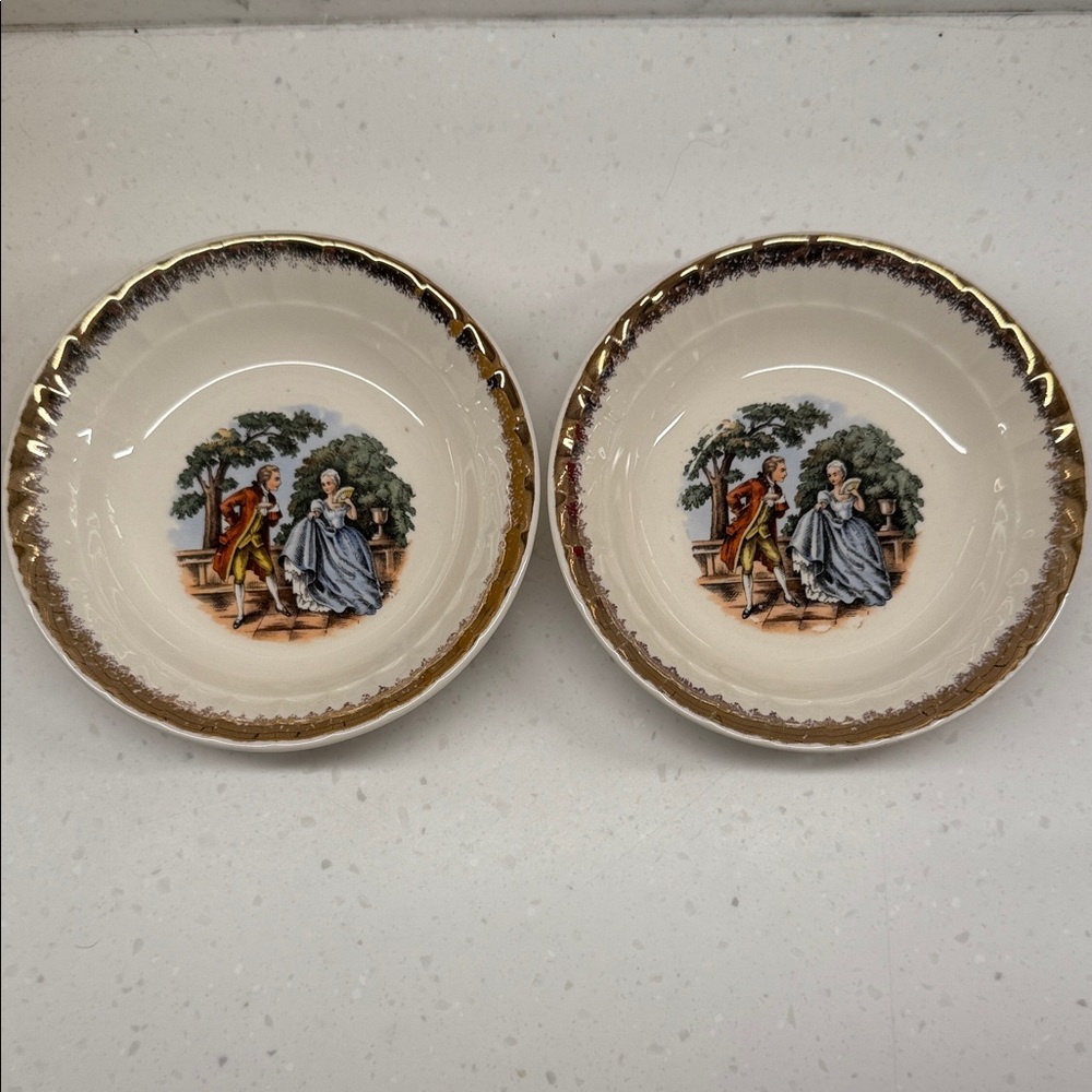 Cronin China Colonial Courting Couple Bowls w/ Gold Trim – 5" (Set of 2) [E]